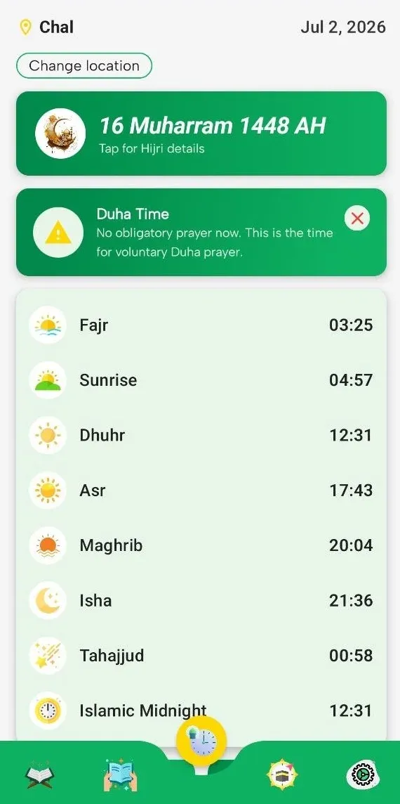 Prayer times home screen